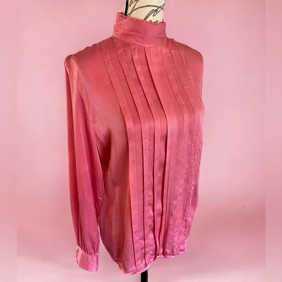 Vintage 100% Silk Jason Prescott Pink Blouse long sleeve button down Large - Picture 2 of 14